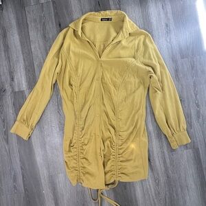 Chartreuse Button-Up Shirt Dress with cinching size 6